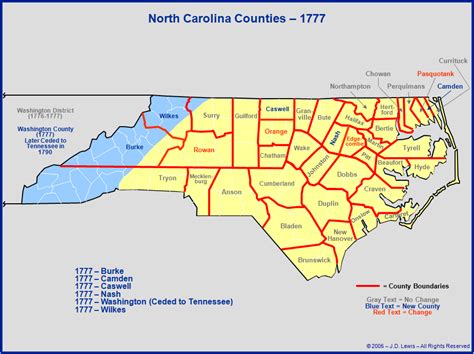 Map of North Carolina counties with the history of MAP counties